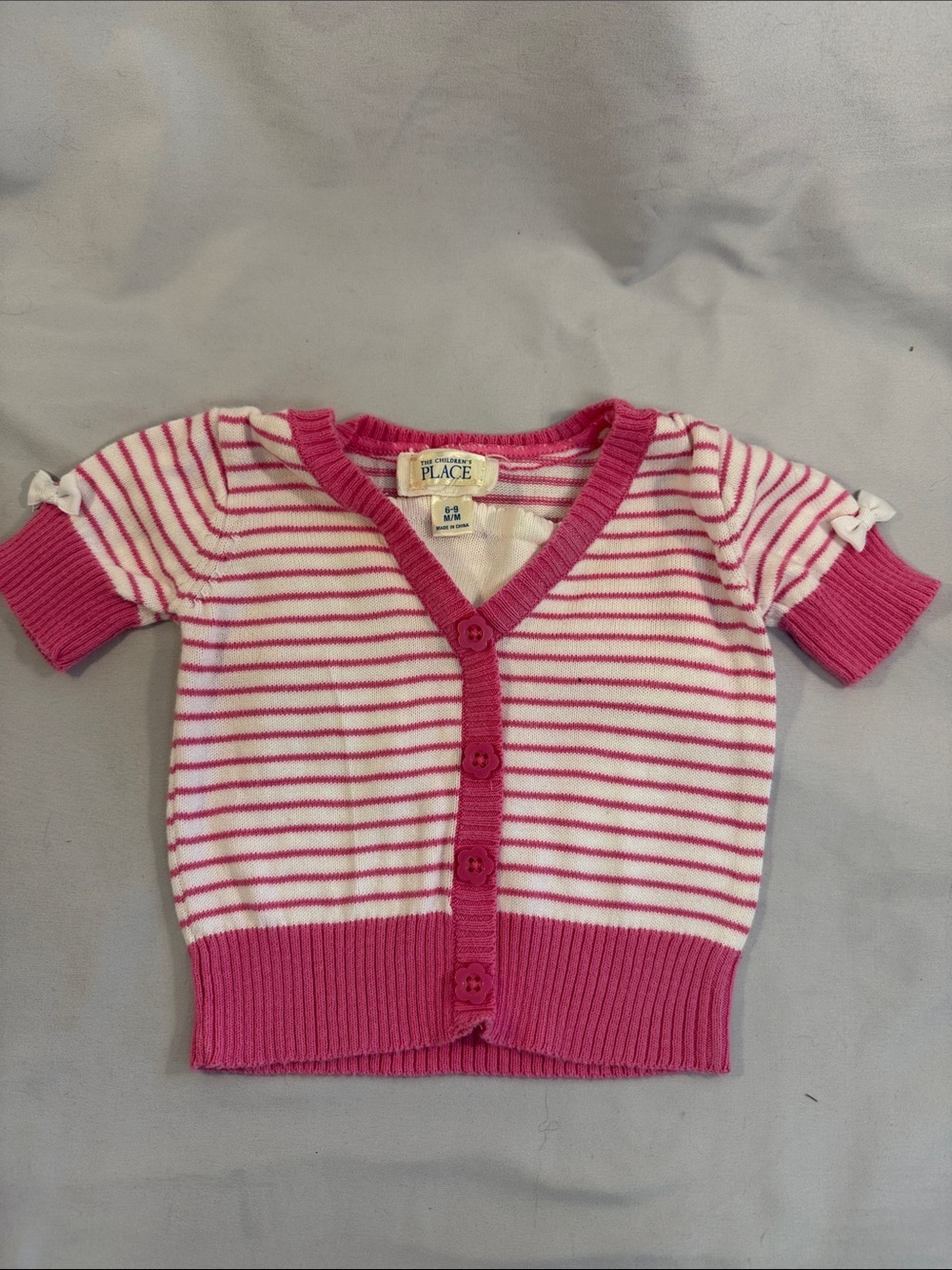 The Children's Place Pink & White Striped Short-Sleeve Cardigan